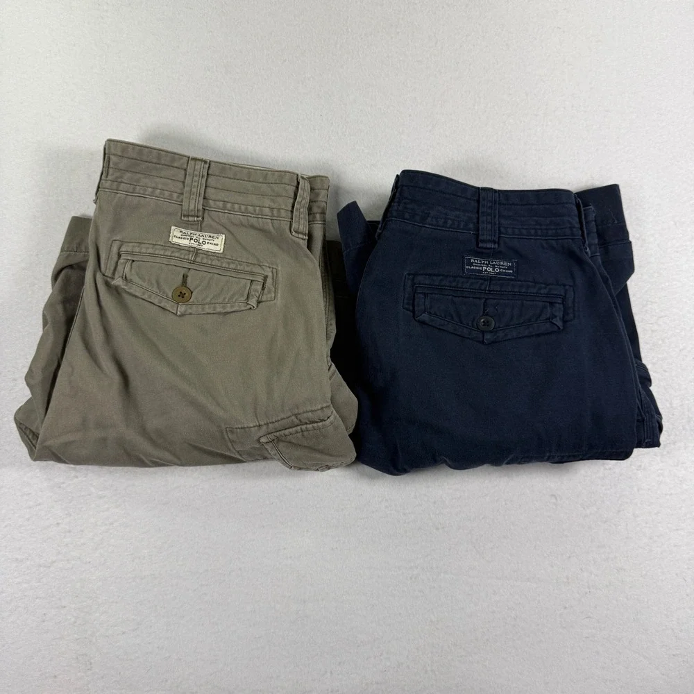 Polo Ralph Lauren Cargo Shorts Mens 36 Blue Khaki Lot of 2 Classic Chino Twill